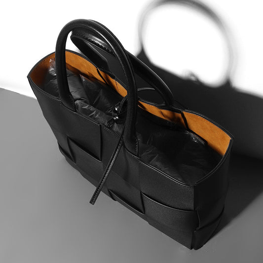 Innovative Pretty Woven Leather Plaid Genuine Handbags