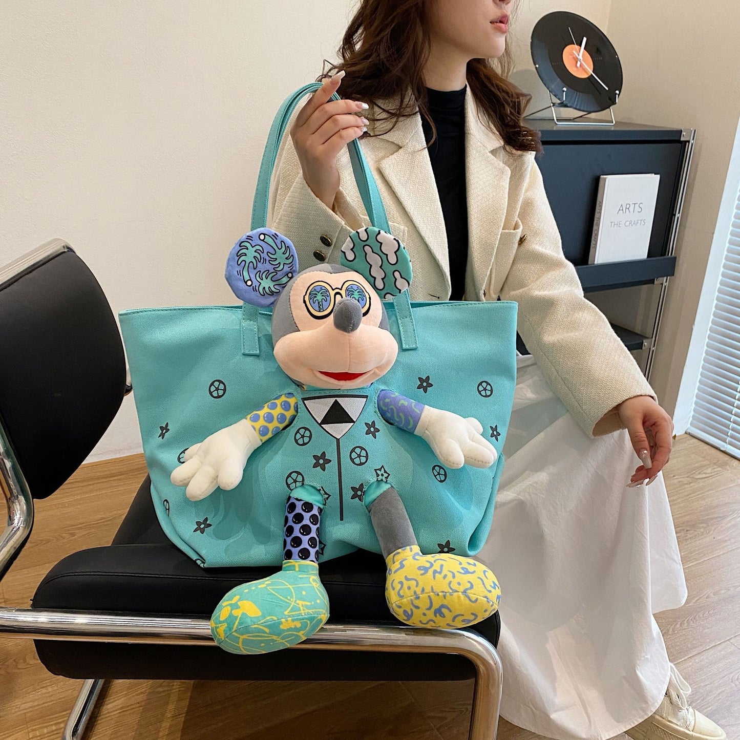 Women's Doll Large Capacity Fashion Canvas Contrast Color Middle School Students' Schoolbags