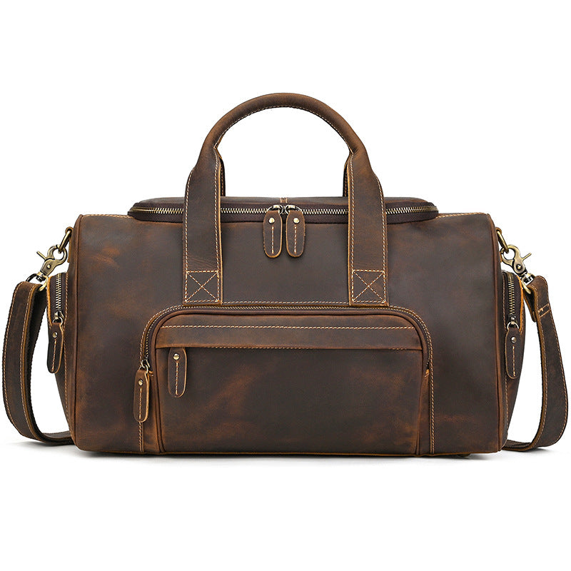 Men's Traveling Crazy Horse Leather Vintage Fitness Travel Bags