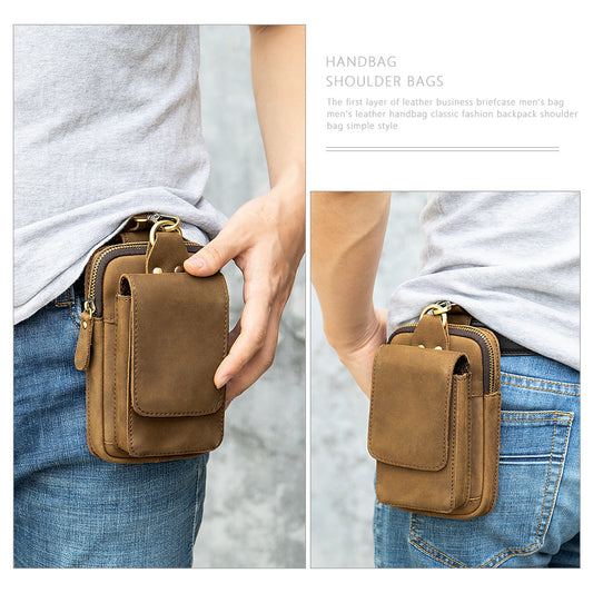 Men's Leather Construction Site Multifunctional Hanging Men's Waist Packs