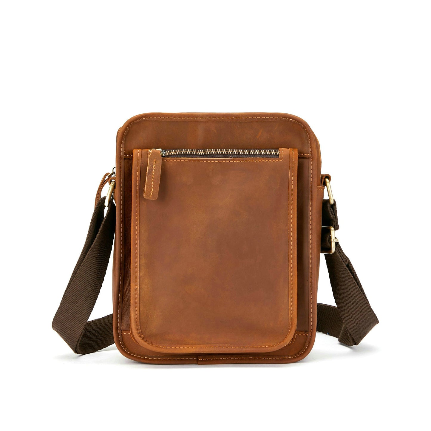 Men's Vertical Design Personalized Genuine Leather Handmade Crazy Horse Shoulder Bags