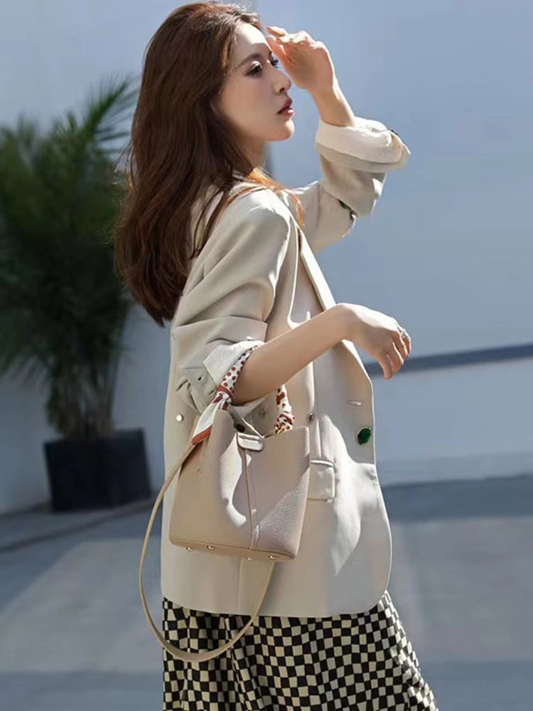 Women's Genuine Leather Large Capacity Vegetable Basket Shoulder Bags