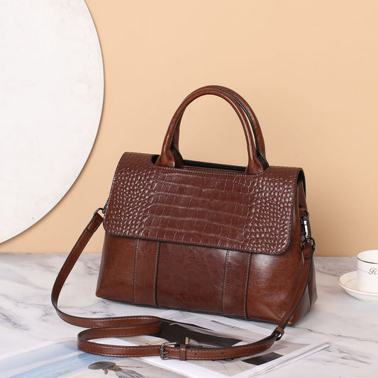 Women's Genuine Leather Fashionable Large Capacity Textured Handbags