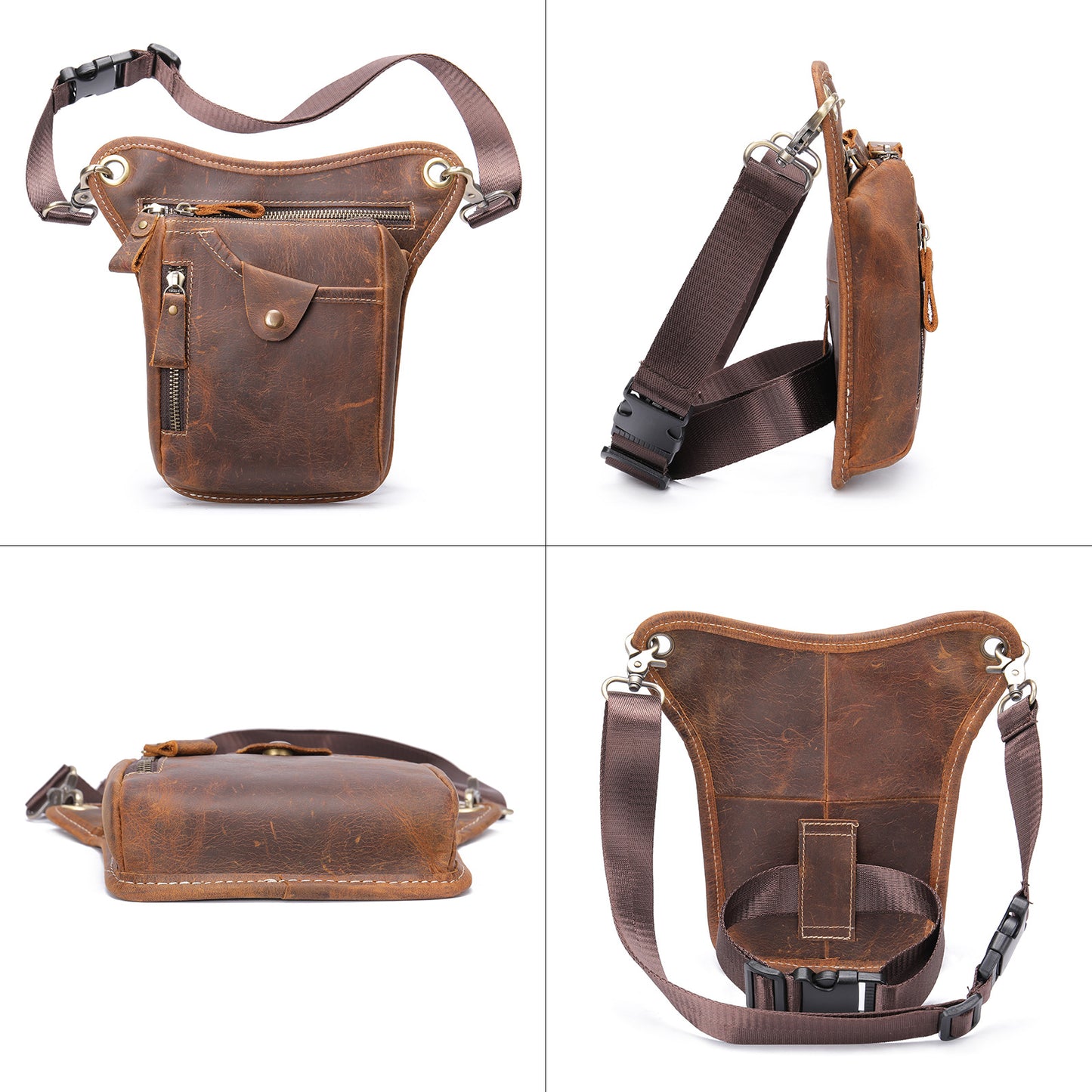 Men's Crazy Horse Leather Genuine Mobile Vintage Men's Waist Packs