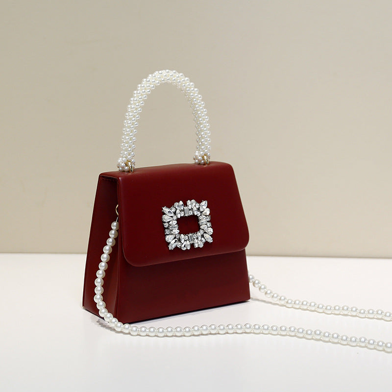 Niche Pearl Hand Rhinestone Chain Show Small Square Bags