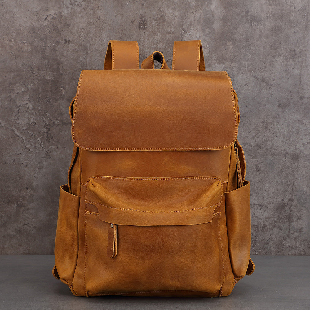 Men's Leather First Layer Cowhide Retro Computer Backpacks