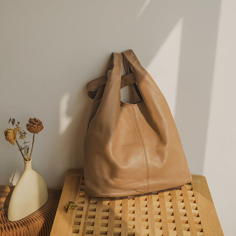 Women's Leather High-grade First Layer Cowhide Leisure Tote Bags