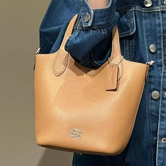 Classic Presbyopic Genuine Leather Vegetable Basket Bucket Bags