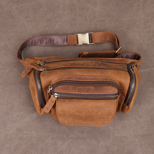 Men's Retro Crazy Horse Leather Genuine Large Men's Waist Packs
