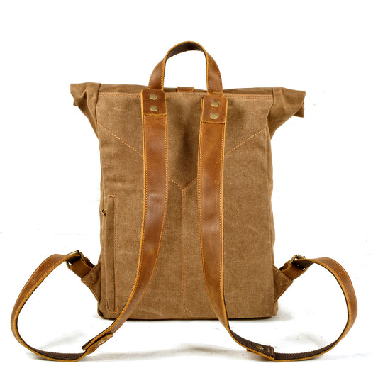Men's Simple Retro Wax Canvas With Leather Backpacks