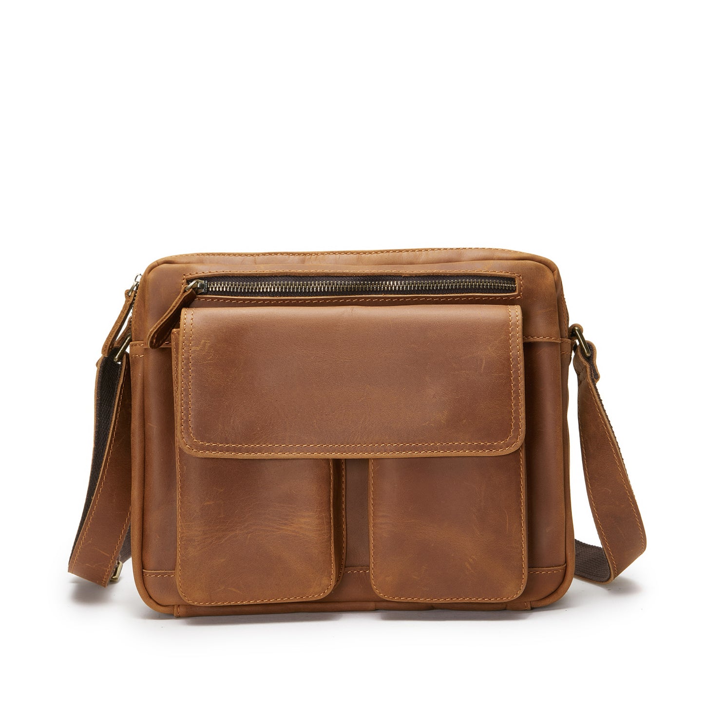 Men's First Layer Cowhide Solid Color Genuine Leather Men's Messenger Bags