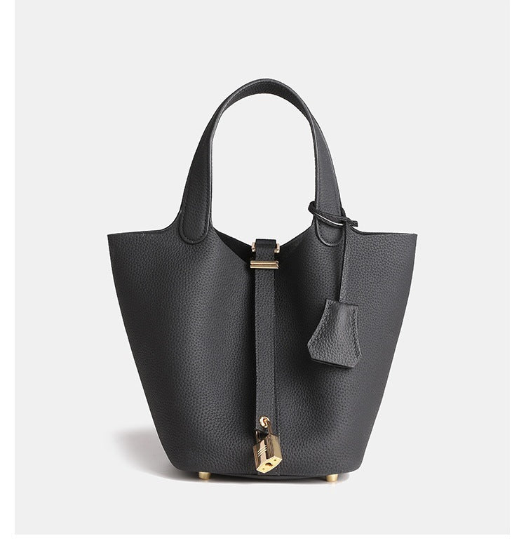 Women's High Quality Vegetable Basket First Layer Cowhide Portable Commuter Bucket Bags
