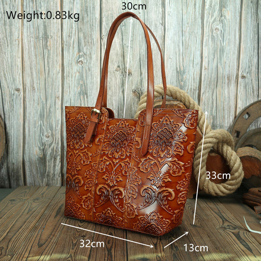 Women's Leather Hand-rub Color Large Portable Retro Handbags