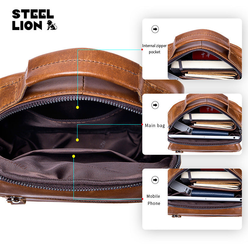 Men's First Layer Cowhide Retro Trendy Large Men's Shoulder Bags