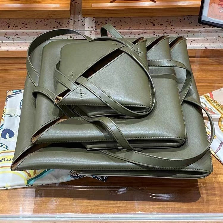 Layer Cowhide Large Capacity Geometric Portable Bags