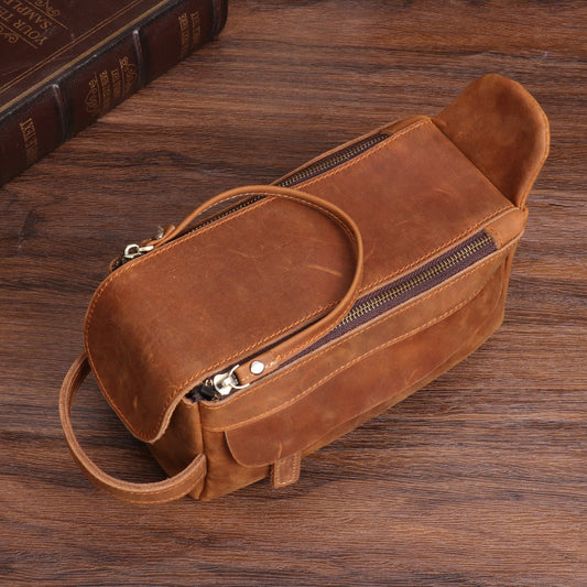 Women's & Men's Leather Clutch Real Toiletry Cowhide Large Men's Handbags