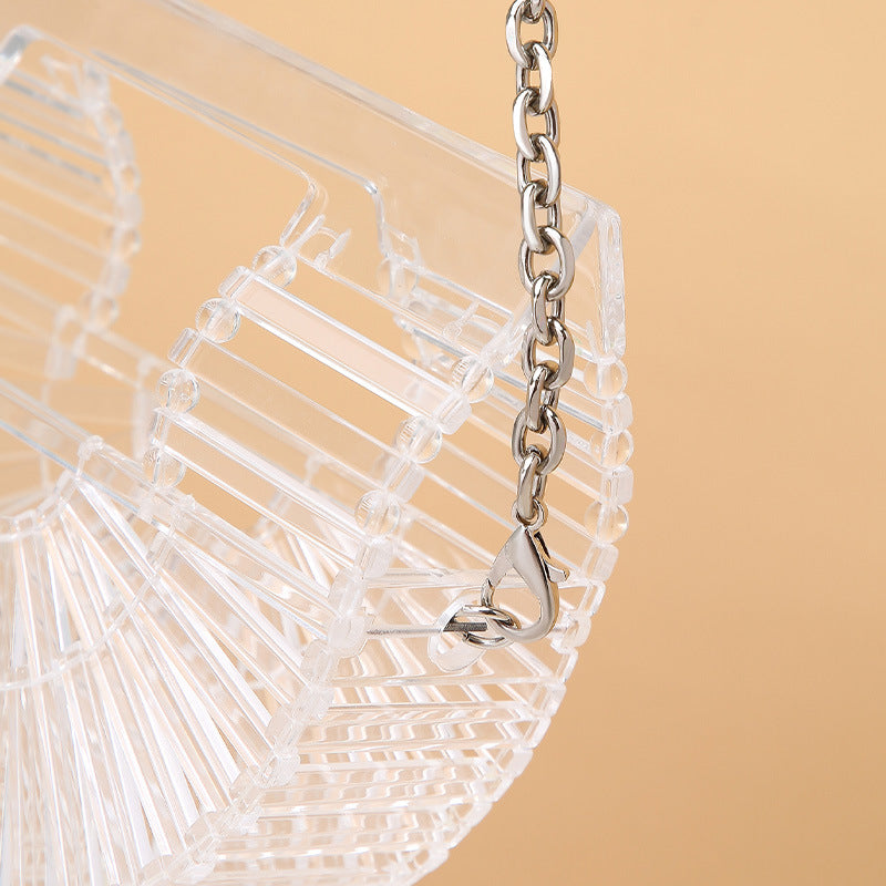 Women's Fashion Simple Style Transparent Cutout Basket Acrylic Semicircle Hollow Shoulder Bags