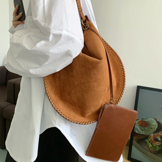 Design Vintage Frosted Suede Woven Saddle Shoulder Bags