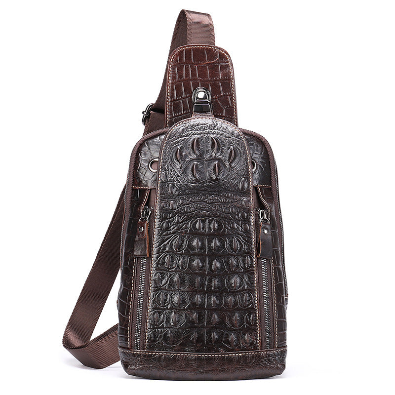 Men's Crocodile Pattern Cowhide Genuine Leather Trendy Men's Chest Bags
