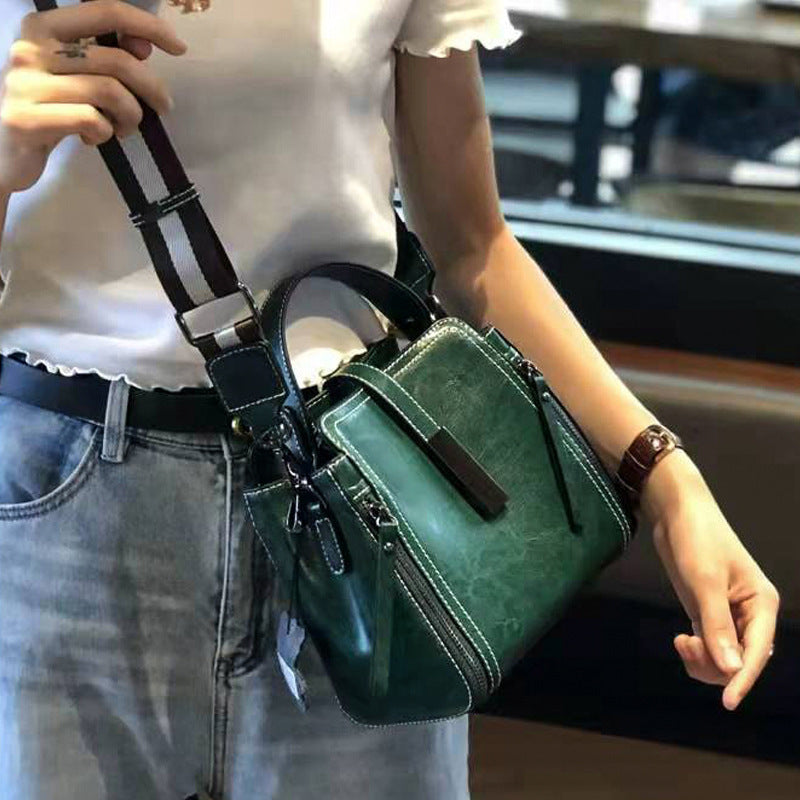 Women's Genuine Leather Trendy Four Fashion Portable Handbags