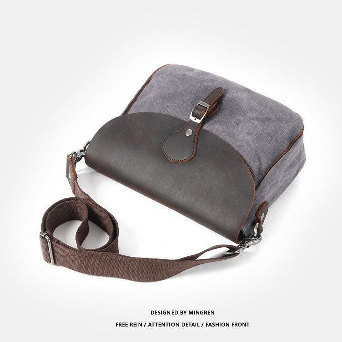 Men's Retro Crazy Horse Leather Canvas Horizontal Men's Messenger Bags
