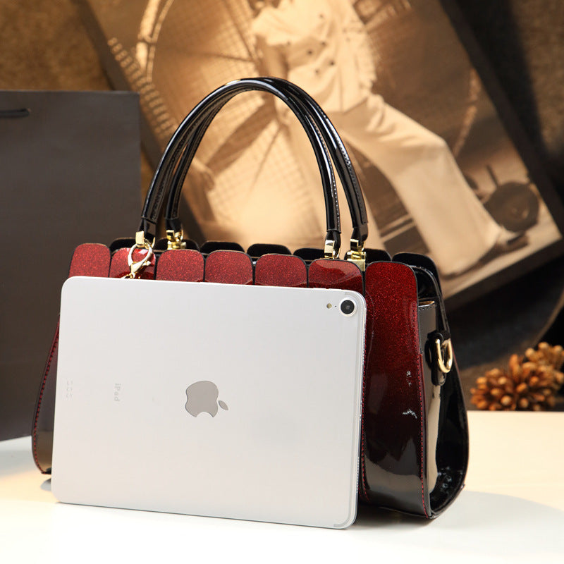 Women's Personality Stitching Mother-in-law Mother's Patent Leather Handbags