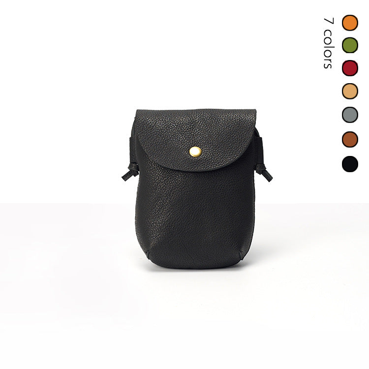 First Layer Cowhide Leather Pocket Tourist Small Square Bags