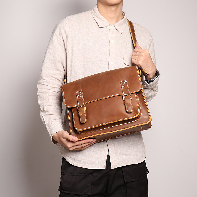 Women's & Men's & Source Leather British Retro Cowhide Men's Shoulder Bags