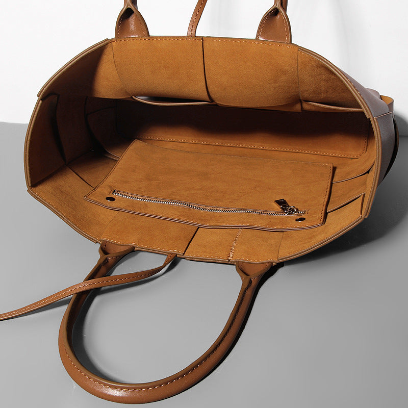 Innovative Pretty Woven Leather Plaid Genuine Handbags