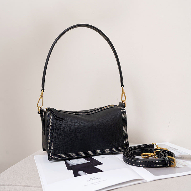 Women's Layer Cowhide Boston Design Large Capacity Armpit Bags