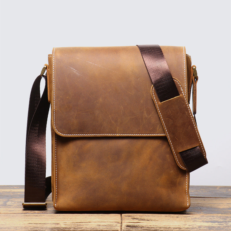 Men's Crazy Horse Leather Genuine Handmade Simple Men's Messenger Bags