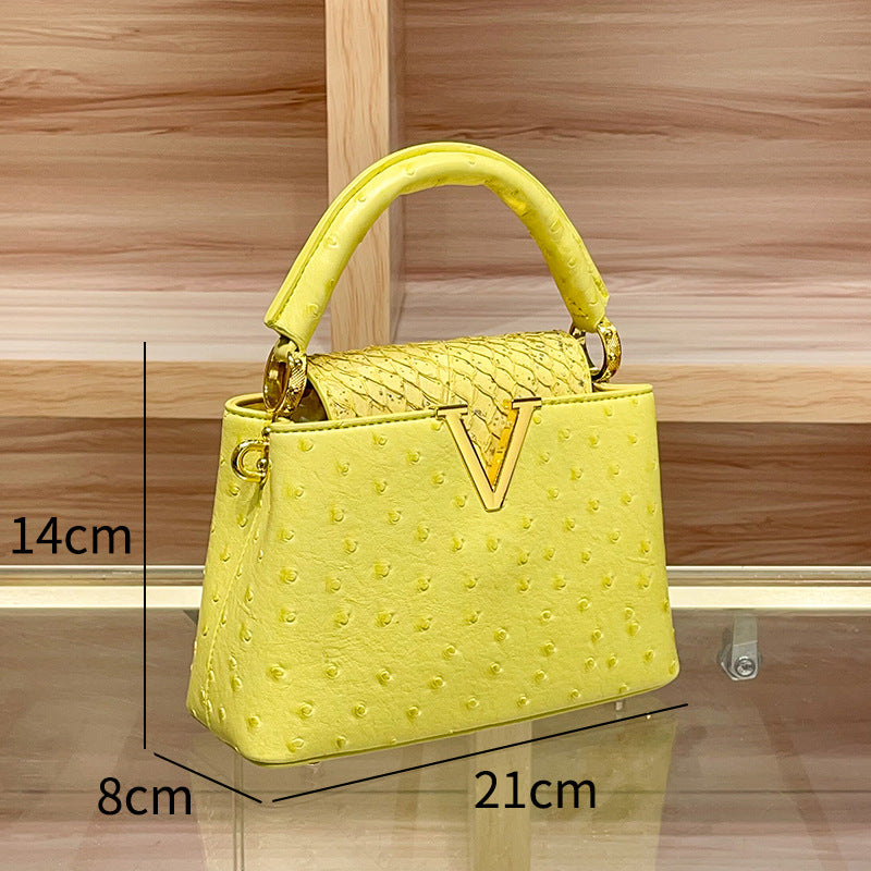 Women's High-grade Genuine Leather Ostrich Grain Fashion Crossbody Bags