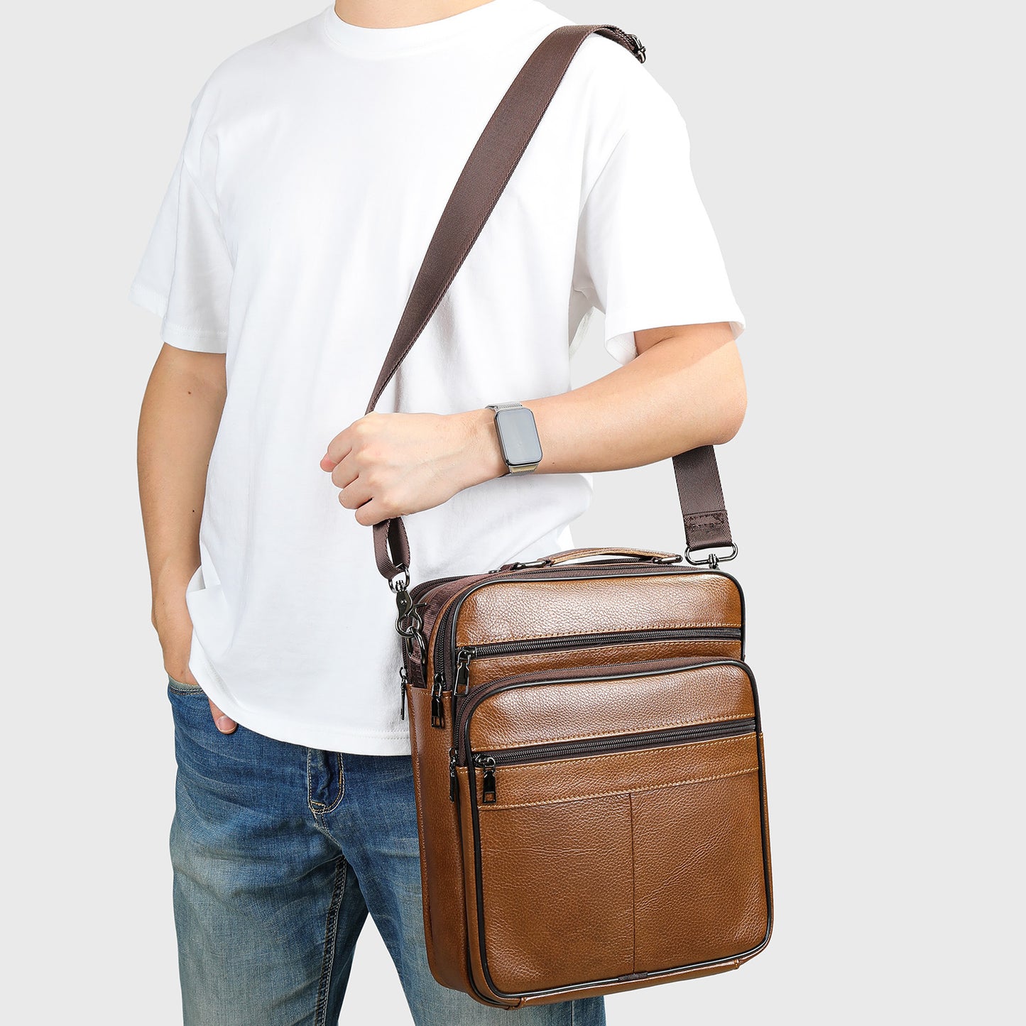 Men's First Layer Cowhide Large Capacity Portable Men's Shoulder Bags