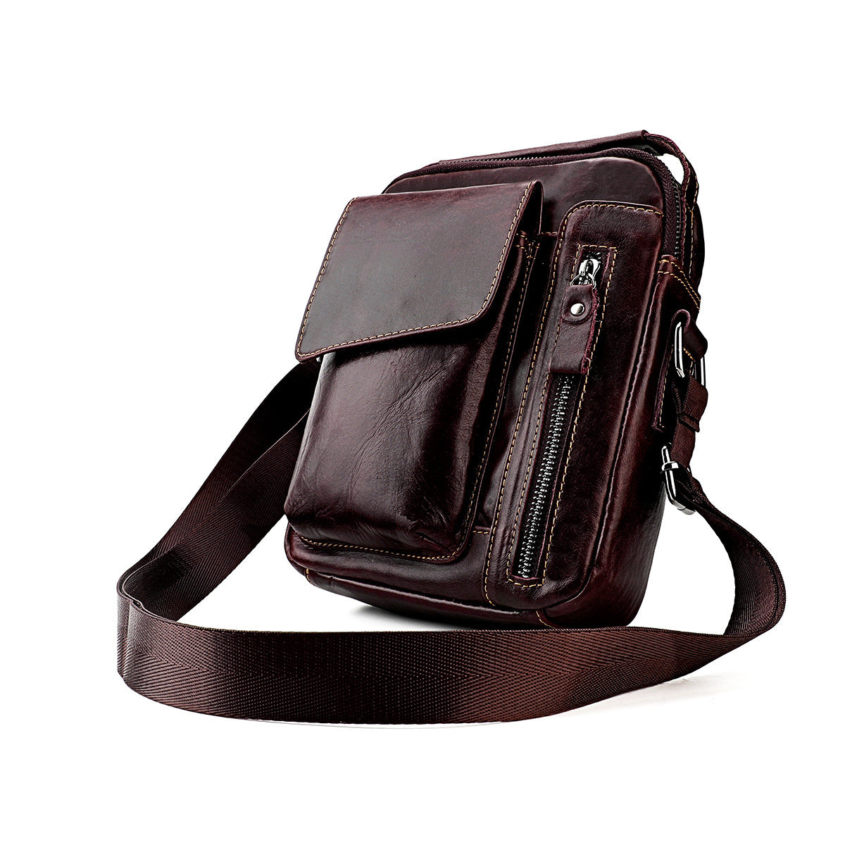 Men's First Layer Cowhide Vertical Mobile Large Men's Messenger Bags