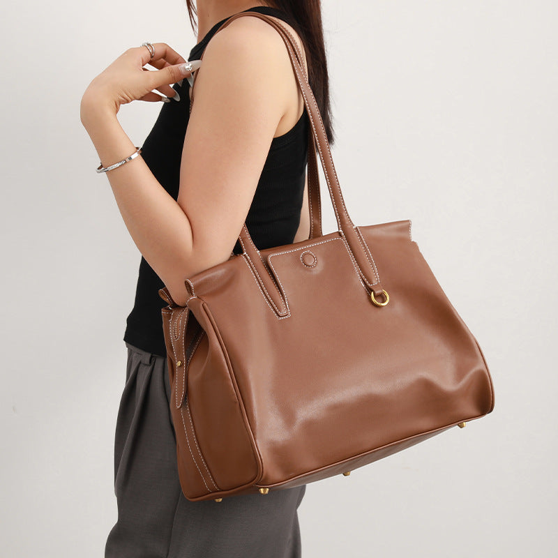 Women's Leather Feel Large Capacity Retro Commuter Tote Bags