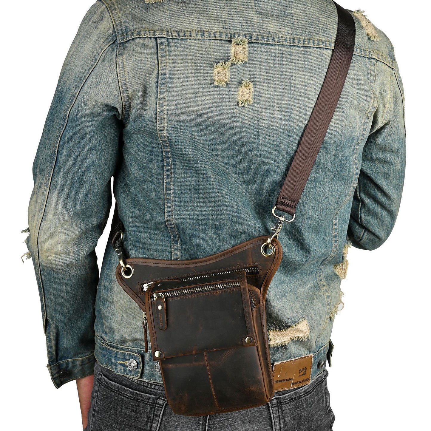 Men's Waxed Leather Cowhide Euro Trendy Cool Men's Chest Bags