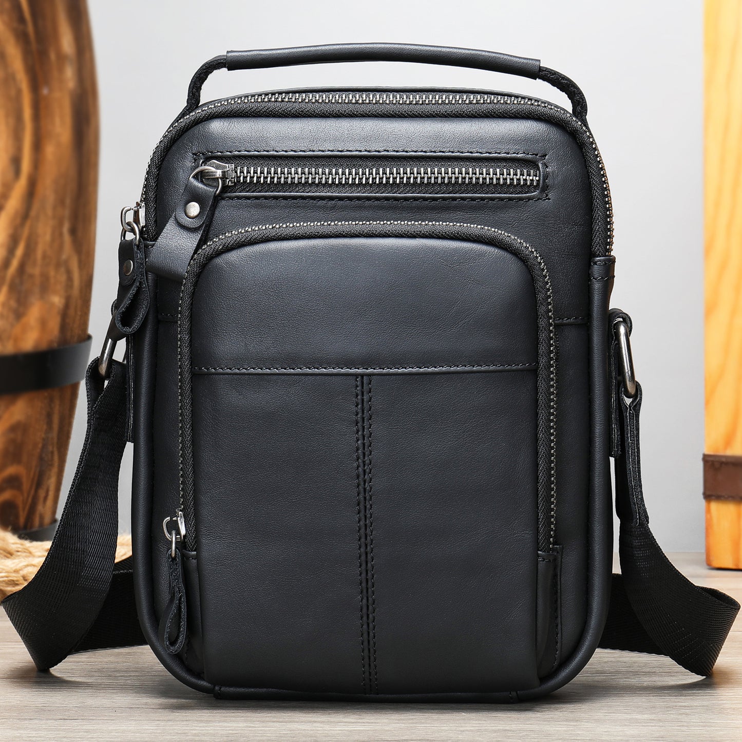 Vintage Leather Cowhide Trendy Fashion Business Men's Messenger Bags