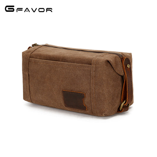 Men's Canvas Wash Vintage First Layer Cowhide Cosmetic Bags