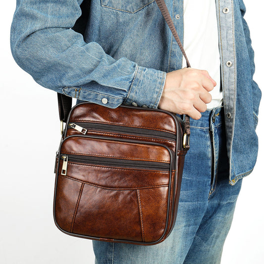 Men's Genuine Leather Retro Vertical Top Layer Shoulder Bags