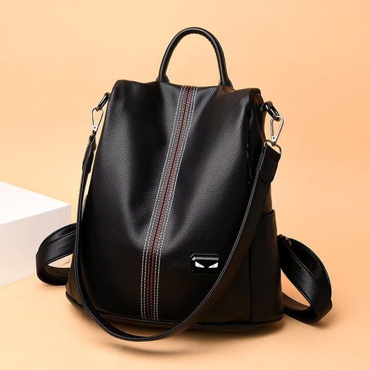 Sewing Line Western Style Female Leather Backpacks