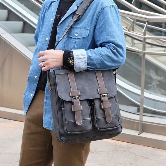 Men's Retro Crazy Horse Leather Big Men's Shoulder Bags