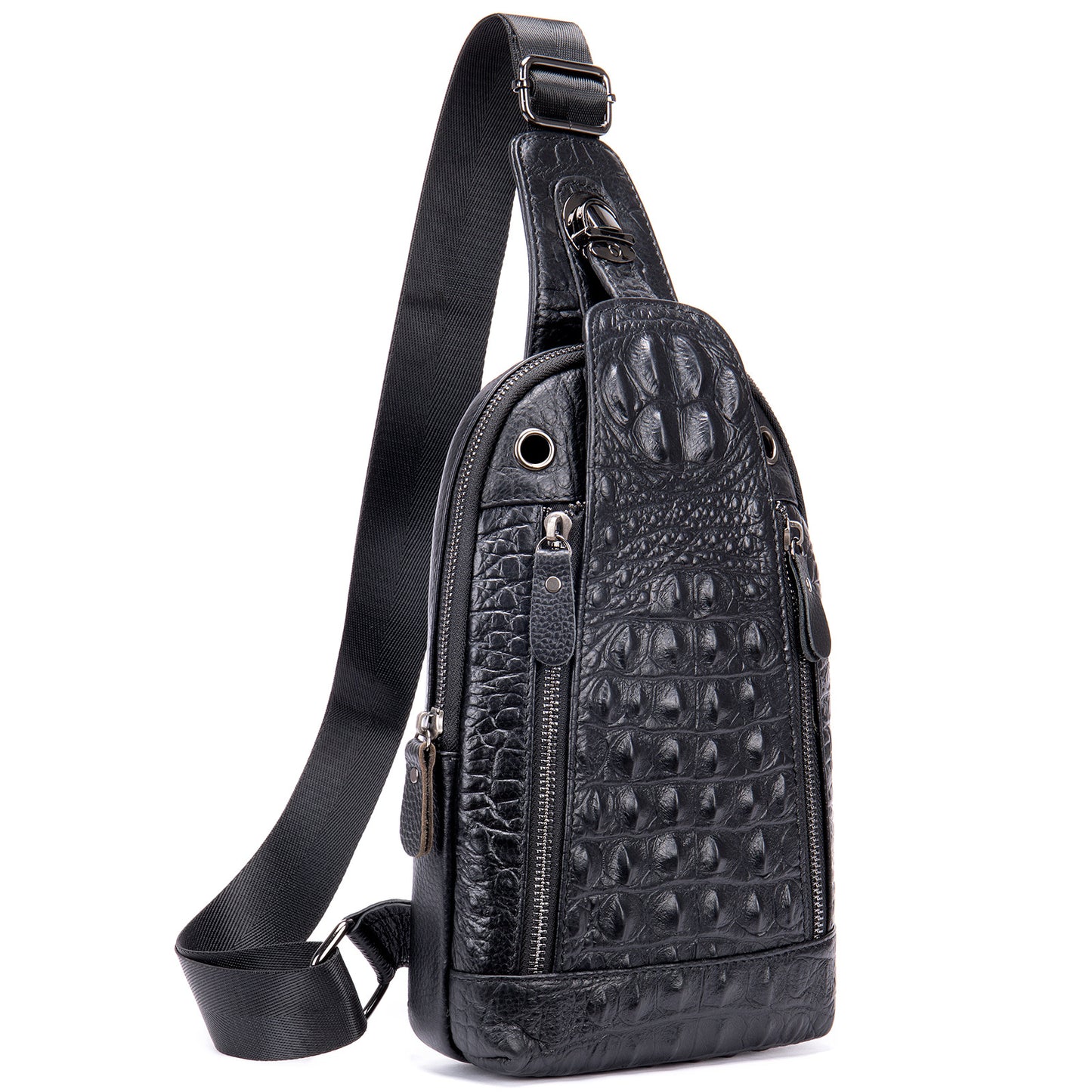 Men's Crocodile Pattern Cowhide Genuine Leather Trendy Men's Chest Bags
