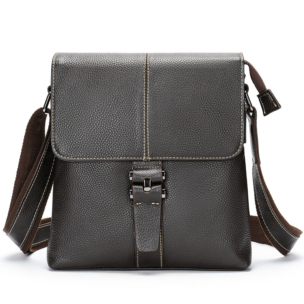 Genuine Leather Vertical Clamshell Top Layer Men's Messenger Bags