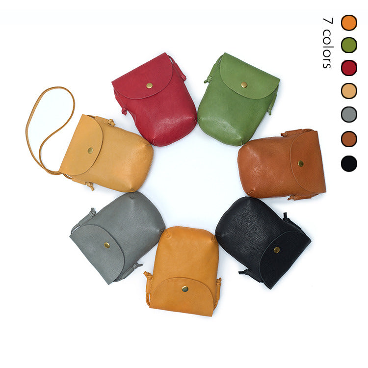 First Layer Cowhide Leather Pocket Tourist Small Square Bags