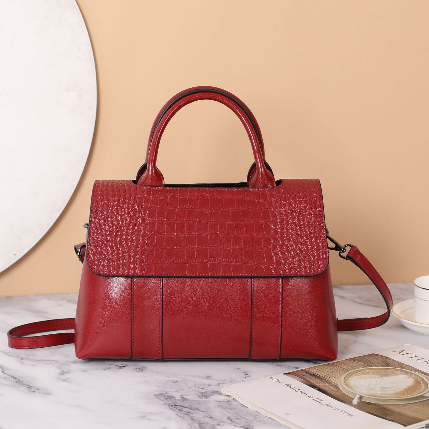 Women's Genuine Leather Fashionable Large Capacity Textured Handbags