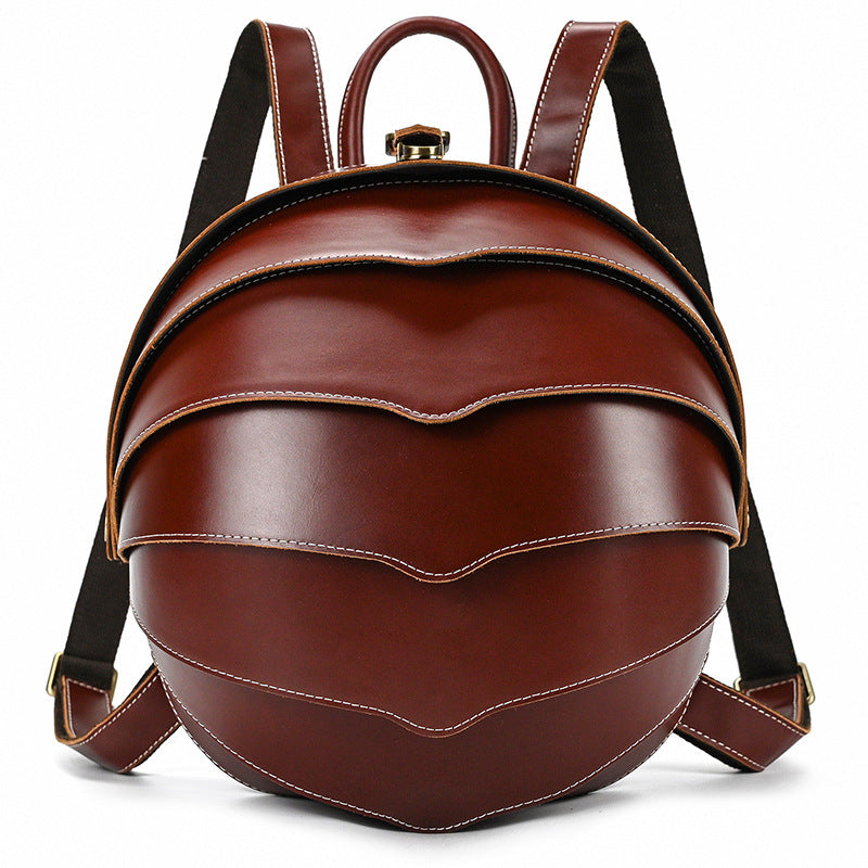 Women's & Men's & Genuine Leather Creative Personalized Beetle Round Crazy Horse Backpacks
