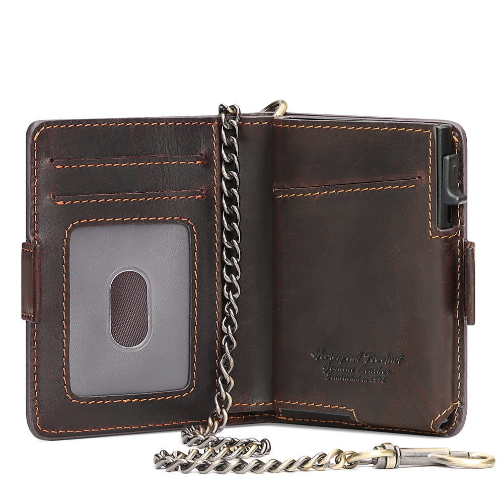 Cowhide Cassette Metal Chain Gift Genuine Card Holder
