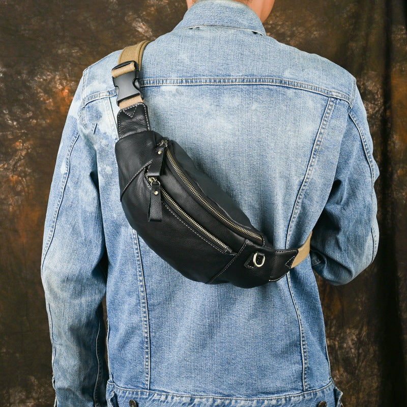 Women's & Men's & Close-fitting Cowhide Soft Leather Men's Chest Bags