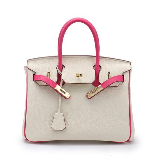 Women's Macaron Color Matching First Layer Cowhide Handbags