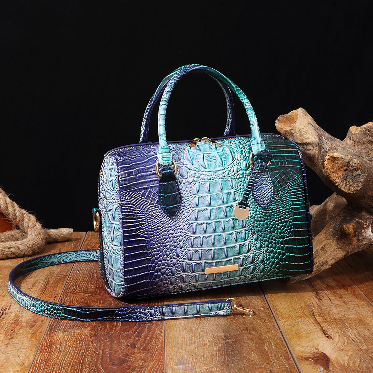 Women's Portable Underarm Vintage Brahmin Crocodile Pattern Handbags
